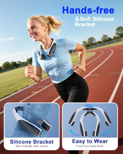 Black White Portable Neck Fan, Rechargeable Personal Cooling Fan with 20H Runtime