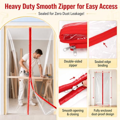 Dust Barrier Plastic Zipper Door Kit for Home Renovation and Dust Protection