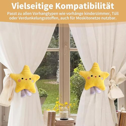 Star Curtain Tiebacks 2 Pack - Cartoon Star Shape Bedroom Accessories for Nursery & Kids Room Decor