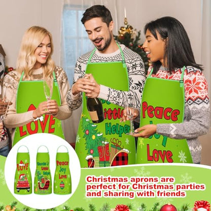 JenPen Christmas Aprons Bulk Set with Adjustable Neck Straps - Green, 9 Pack for Holiday Cooking & Parties