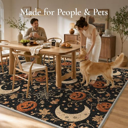 Halloween Pumpkin Moon Runner Rug Non Slip Floor Mat - Rust Noir 2' x 6'