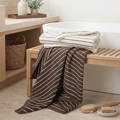 Jacquotha Cotton Bath Towels Set of 2 - Brown & Ivory, 27.5x55 Inches