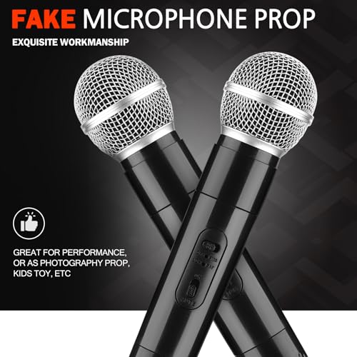 Facmogu 2 Pack Fake Microphone Props - Black Halloween Stage Mic Set