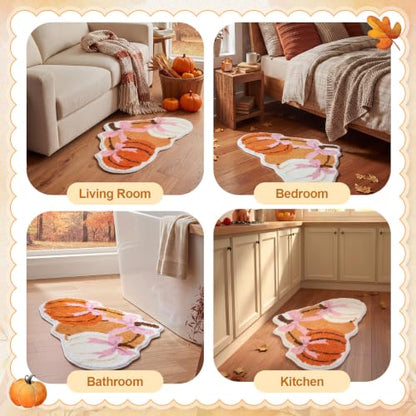 Fall Pumpkin Bath Mat Pink 19.7x31.5 Inches Non-Slip Rug for Bathroom & Home