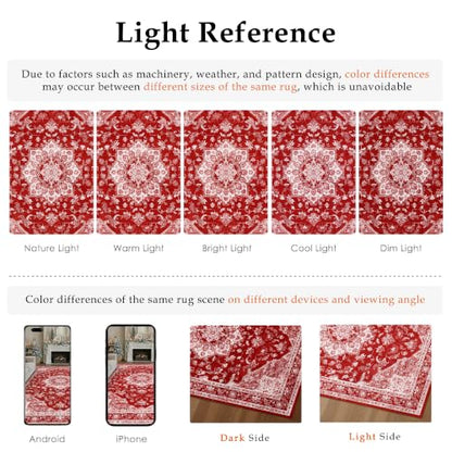 PureCozy Christmas Red 2x5 Low Pile Runner Rug - Vintage Oriental Style, Xmas L Variation