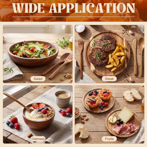 42 Pcs Acacia Wood Dinnerware Set - Wooden Plates Bowls & Utensils, Variation 42