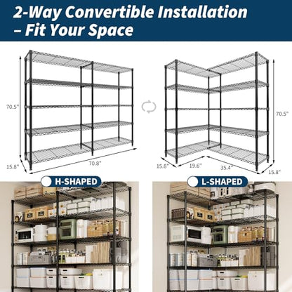 70-Inch Heavy Duty Metal Wire Shelving Unit - 1325LBS Capacity, 5-Tier