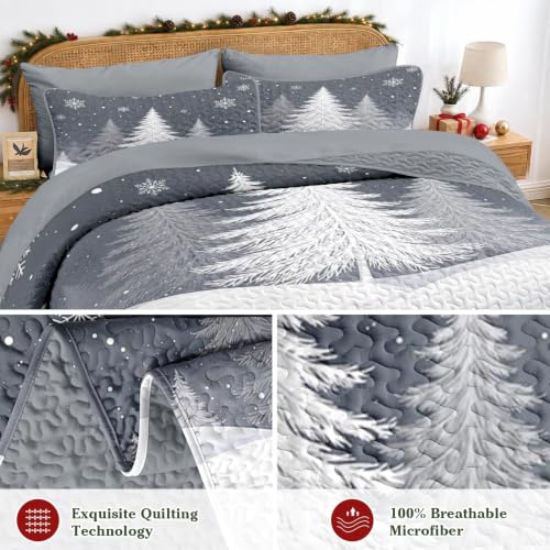 Winter Forest King Quilt Set 7 Pieces - Christmas Tree Bedding