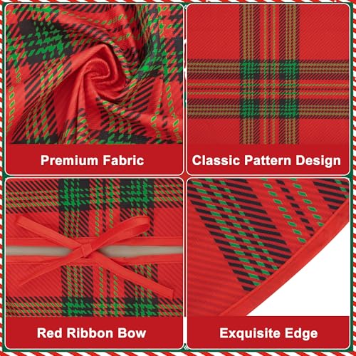48 Inch Red Green Tartan Plaid Christmas Tree Skirt - Rustic Holiday Decor