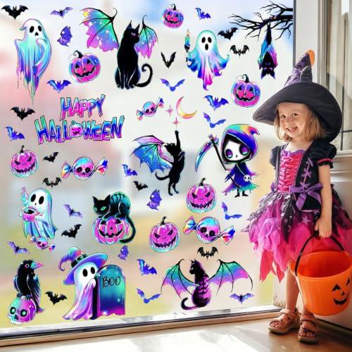 Halloween Window Clings Decor - 118 Pieces Purple Shimmering Stickers