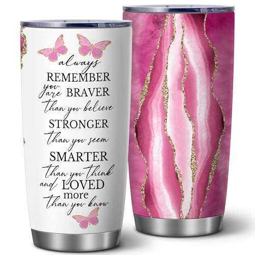20oz Pink Agate Butterfly Insulated Stainless Steel Tumbler with Lid - Always Remember
