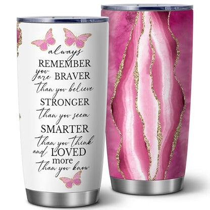 20oz Pink Agate Butterfly Insulated Stainless Steel Tumbler with Lid - Always Remember