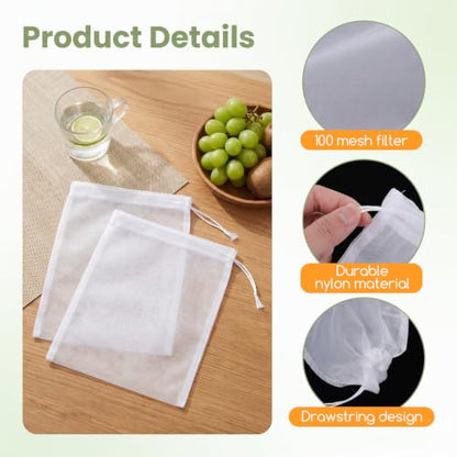 8Pcs White Nylon Straining Bags for Homebrew Beer Wine Cider Filter Mesh Set
