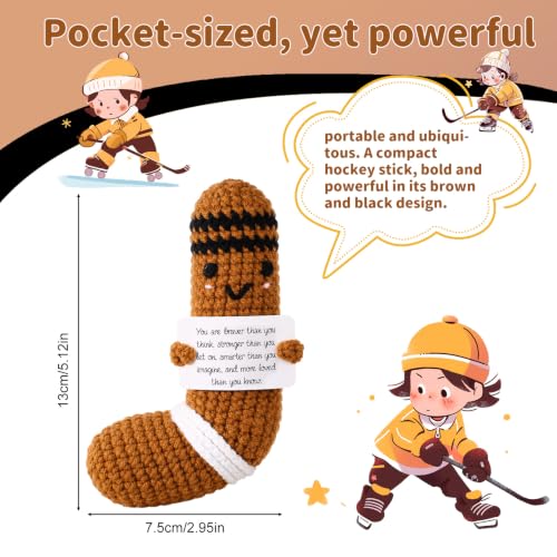 Hockey Crochet Doll - Handmade Positive Energy Gift, Brown