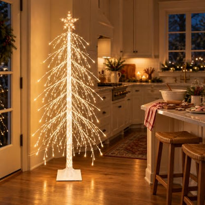 5FT Lighted Christmas Birch Tree - White Weeping Spruce with 560 LED Warm White Lights