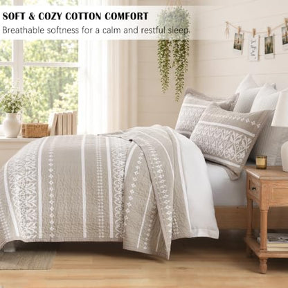 Boho Beige Twin Cotton Quilt Bedding Set 3PCS with Pillow Shams