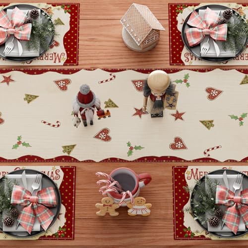 Christmas Table Runner 13x72 Inch Gingerbread Man Holiday Decor for Home & Kitchen