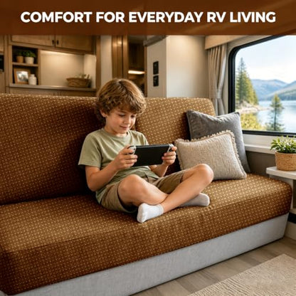 RV Couch Cover for Jackknife Sofa Bed 2-Piece Stretch Slipcover with Adjustable Straps