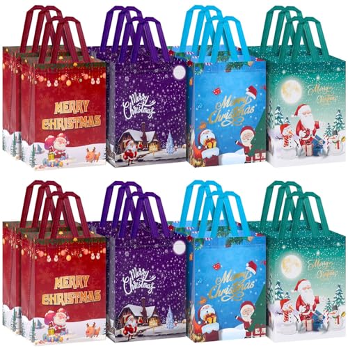 16 Pack Reusable Christmas Gift Bags Medium Size Non-Woven Tote with Handles