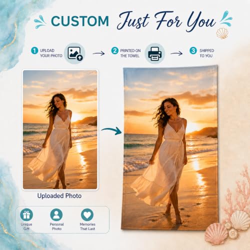 Personalized Beach Towel with Photo and Name - 30x60 Custom Beach Towel - 1 Photo Variation