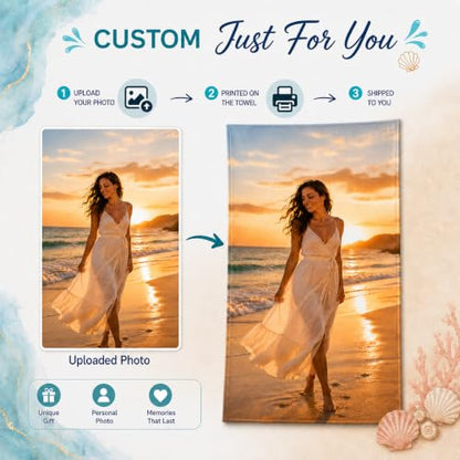 Personalized Beach Towel with Photo and Name - 30x60 Custom Beach Towel - 1 Photo Variation