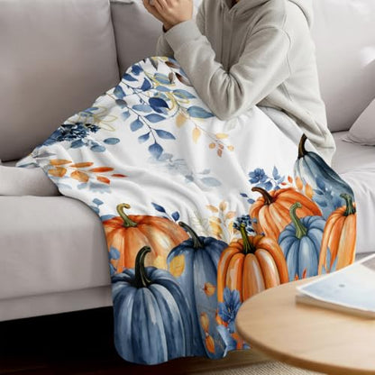 Fall Maple Branch Flannel Blanket for Bed and Couch, 30x40 Inches - Orange Blue White, Cozy Throw for All Seasons