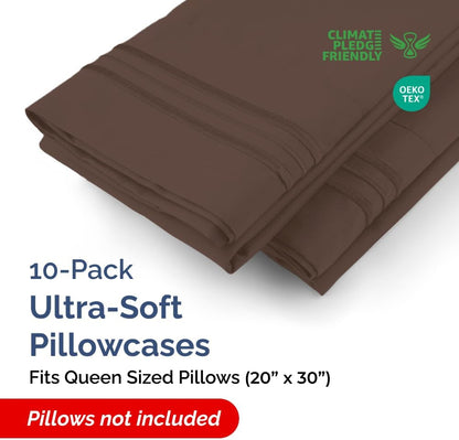 Ultra Soft Queen Pillow Cases by [Brand Name] - Hotel Quality, Wrinkle-Free & Easy-Care - 10 Pcs Set in Brown