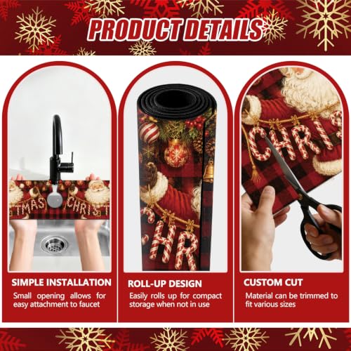 Christmas Santa Claus Sink Splash Guard Mat Set - 3 Pcs Kitchen & Bathroom Absorbing Mats