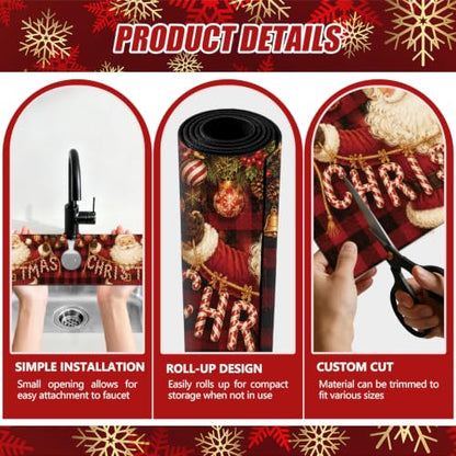 Christmas Santa Claus Sink Splash Guard Mat Set - 3 Pcs Kitchen & Bathroom Absorbing Mats