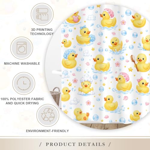 Bubble Duck Rubber Duck Shower Curtain Kids Bathroom Set - 60W x 72L