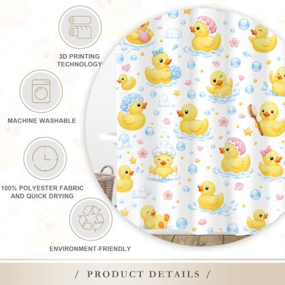 Bubble Duck Rubber Duck Shower Curtain Kids Bathroom Set - 60W x 72L