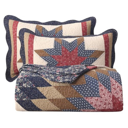 VCTOPS Vintage Star Patchwork Cotton Bedspread Quilt Set Navy Queen Variation
