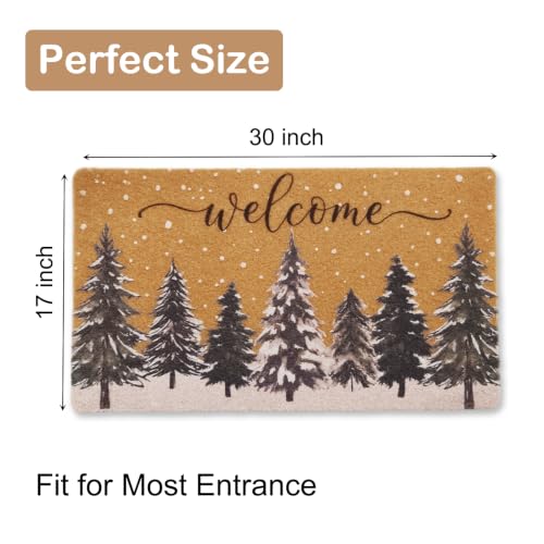 Snow Christmas Tree Door Mat 17x30 Inches - Heavy Duty Coir Welcome Mat