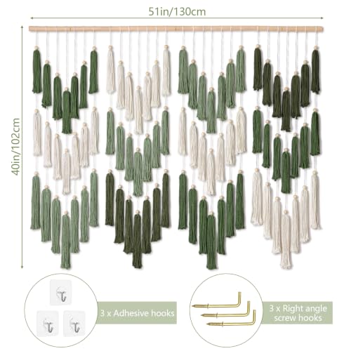 Large Green Dip-Dyed Bohemian Macrame Wall Hanging Tapestry - Handmade Home Decor