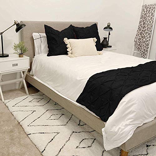 King Size Cotton Bed Runner Set with Pillowcases - Black, Pinch Pleated, 800 Thread Count