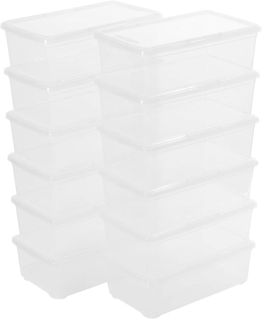 Novelinks 12-Pack Plastic Storage Bins - 6QT Stackable Clear Containers with Lids for Home & Office Organization