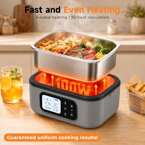 Cordless Electric Lunch Box with App Control 1.5L Gray - Portable Warmer