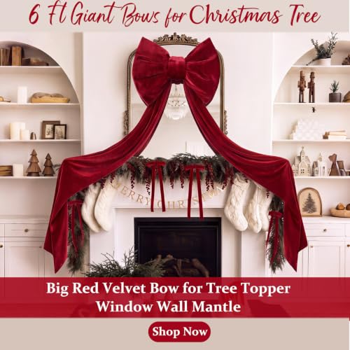Red Velvet Bow Christmas Tree Topper Set with 12 Small Bows - Large Red Holiday Decoration