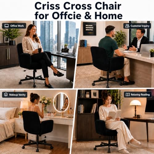 Adjustable Cross Leg Office Chair with Wheels and Armrests - Black