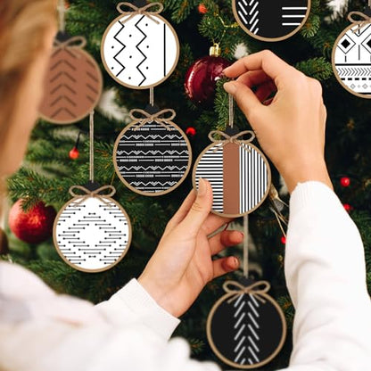 Gerrii 24 Pack Boho Christmas Wooden Ornament Aztec Style Holiday Decor
