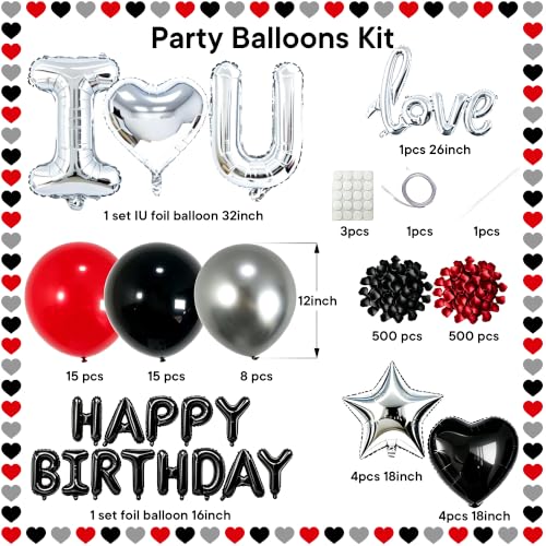 Red Black Silver Birthday Balloons Kit Happy Birthday Decoration - Black & Red