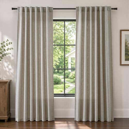 Greige Semi Sheer Linen Curtains Pack of 2 - 52W x 84L Inches for Living Room