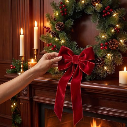 16 Pcs Velvet Christmas Tree Bows Set - Holiday Decorations & Wreath Accents