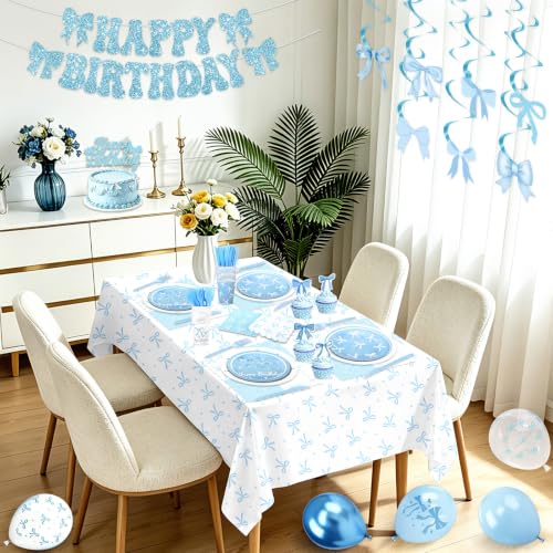 Blue Bow Birthday Decorations Set - Party Supplies for Girl's Party