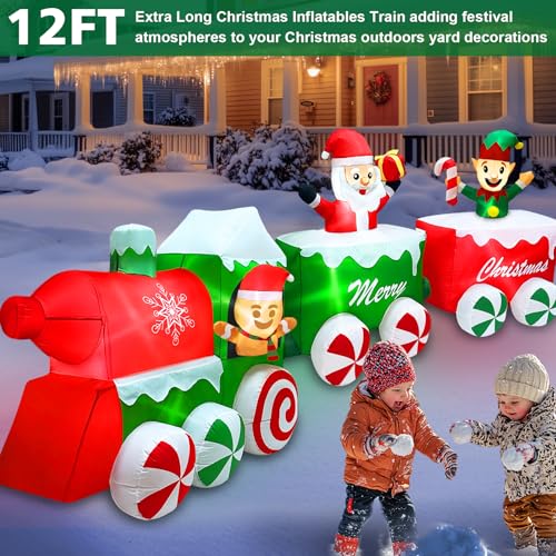 12 Ft Christmas Inflatable Train with Santa Elf Gingerbread Outdoor Decor