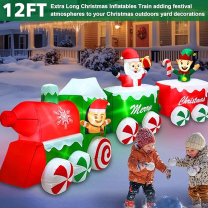 12 Ft Christmas Inflatable Train with Santa Elf Gingerbread Outdoor Decor