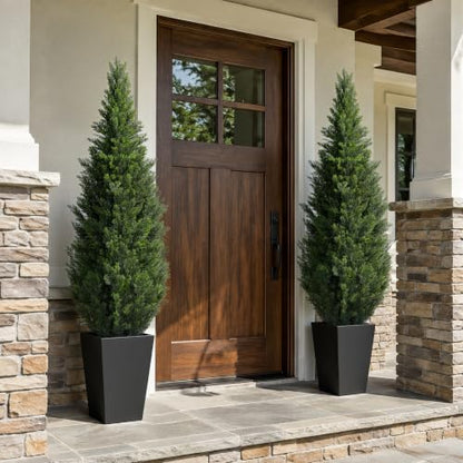 5Ft Artificial Cedar Topiary Trees with Pot - Realistic Outdoor & Indoor Decor