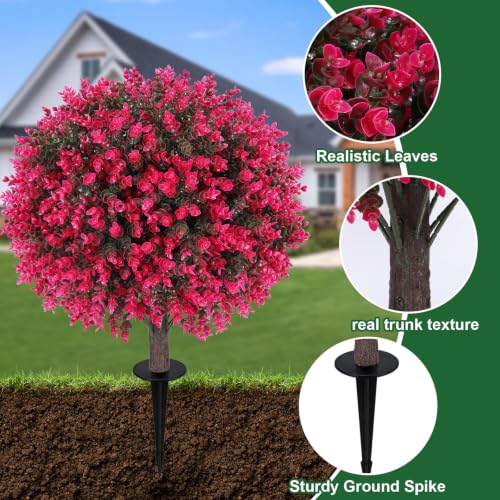 Artificial Eucalyptus Topiary Ball Trees Set of 2 - 24 Inch with Ground Spikes - Faux Garden Decor