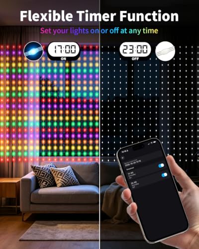 Smart Curtain Lights 400 LEDs, Multicolorful 6.5x6.5ft DIY String Light with App & Remote