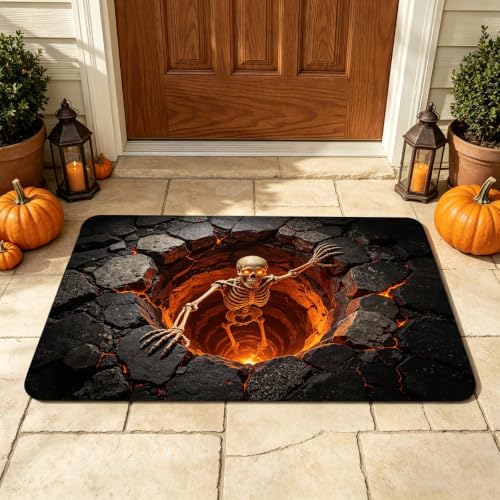 Halloween Illusion Rug 3D Skeleton Floor Mat for Front Door Indoor Outdoor - 3'11" x 2'8" Variation A